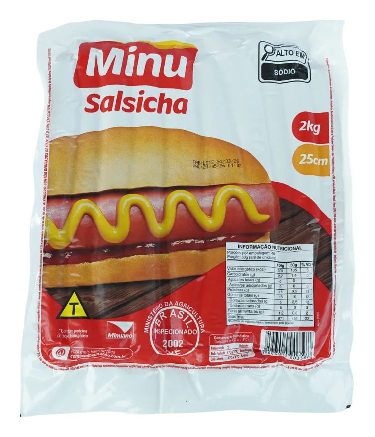 Salsicha 25 cm Minu 2 kg